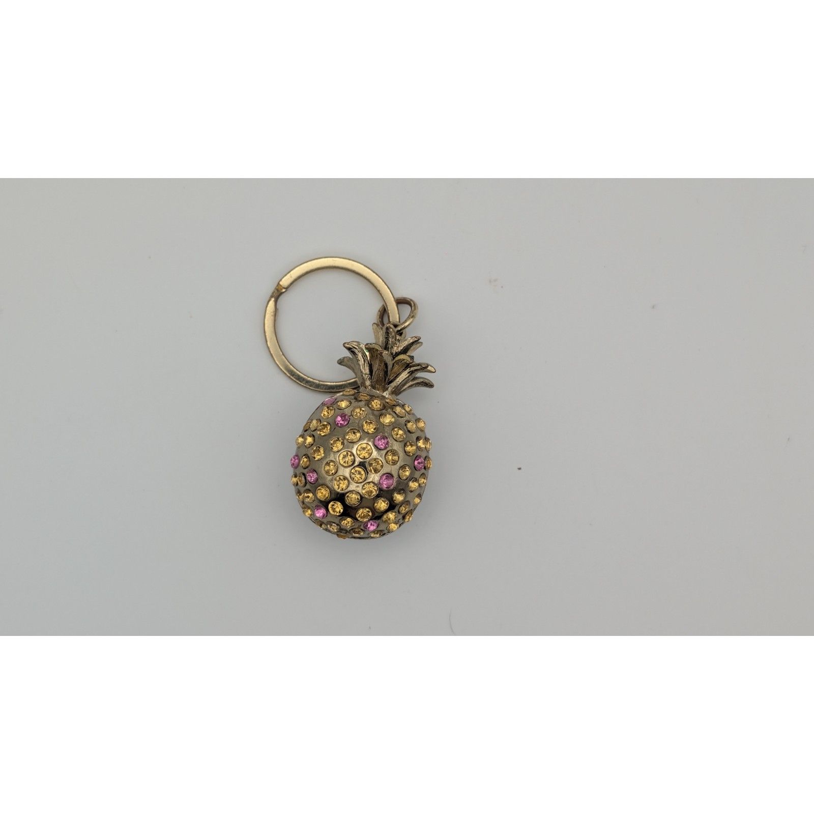 Gold Tone Pineapple Rhinestone Locket Keychain